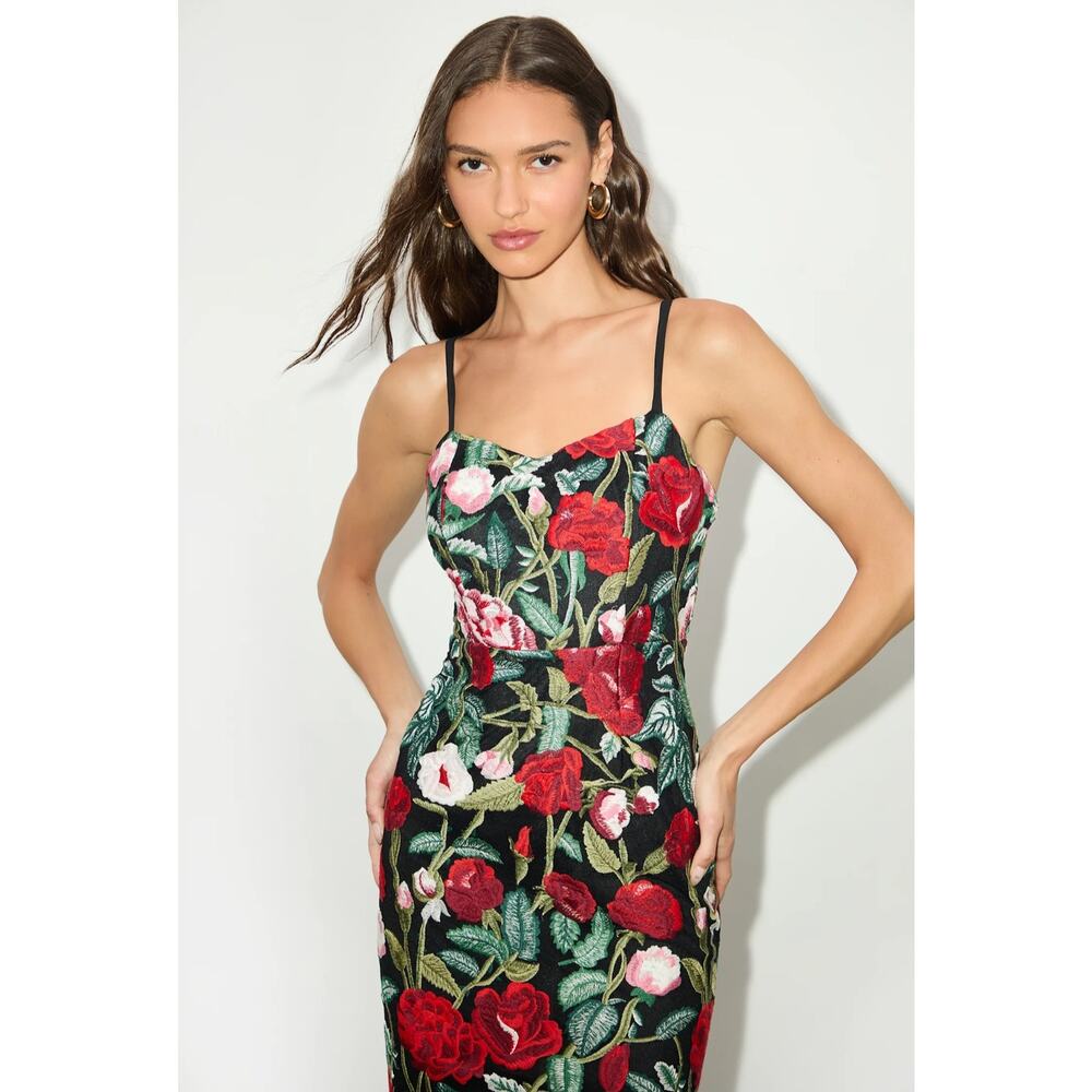 NWT Lulus Notorious Refinement Black Multi Embroidered Lace-Up Midi Dress XL - Picture 14 of 15